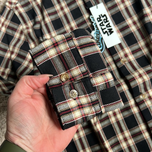NWT Disney Star Wars Plaid Button Down “the force is strong with this one” Small - Picture 4 of 6
